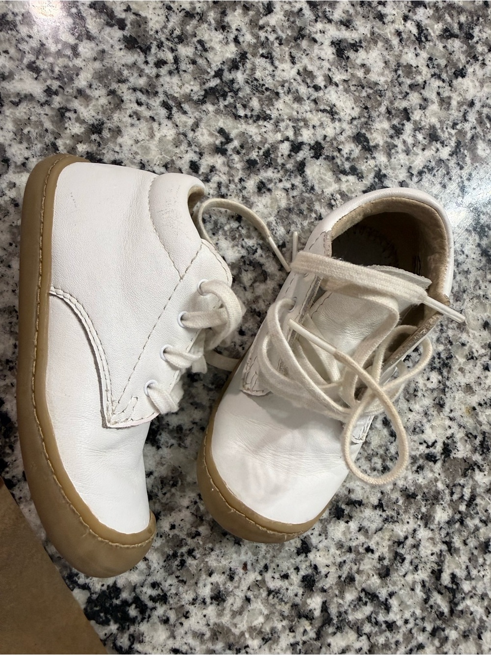 FootMates White Leather Baby Lace-Up Boots with Tan Sole